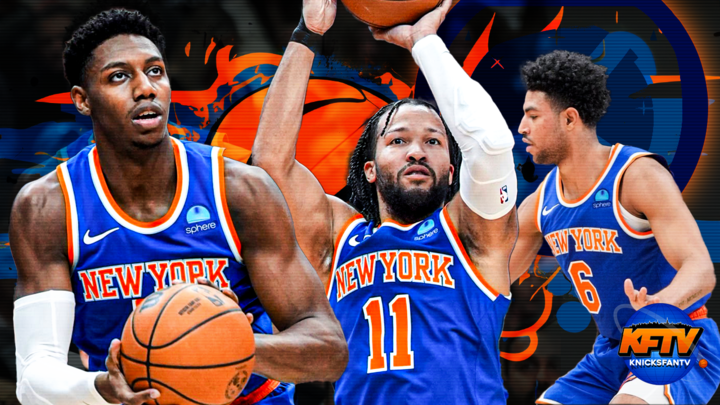 New York Knicks' Jalen Brunson, RJ Barrett, and Quentin Grimes