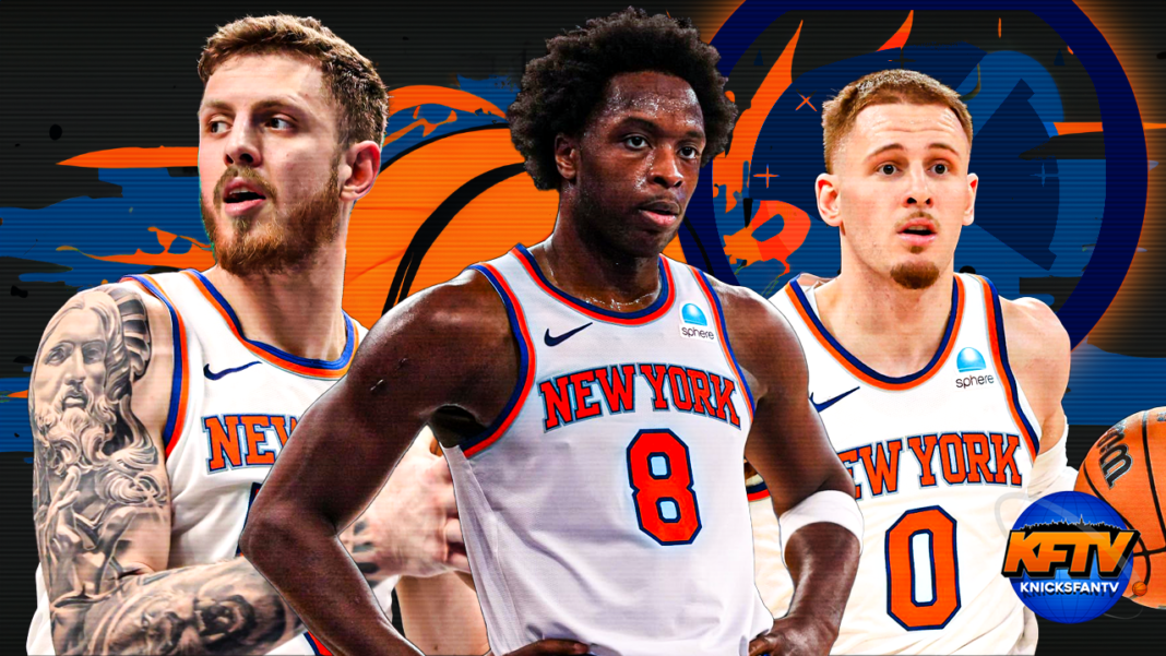 New York Knicks Isaiah Hartenstein, OG Anunoby, and Donte DiVincenzo